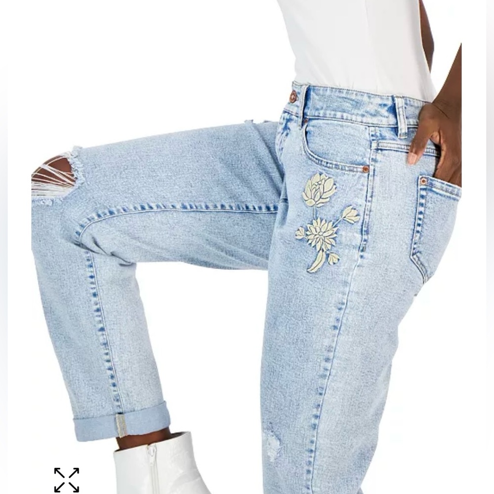 INC International Concepts Women’s Mid Rise Embroidered Boyfriend Jeans Blue 6